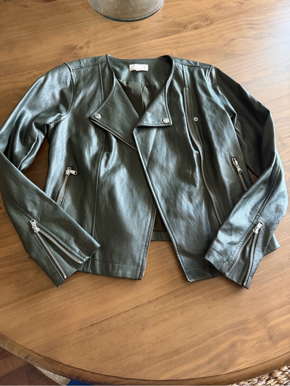 LOFT Olive Green Faux Leather Moto Jacket